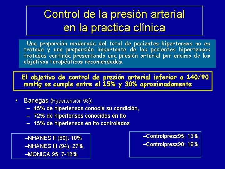 Control de la presión arterial en la practica clínica Una proporción moderada del total