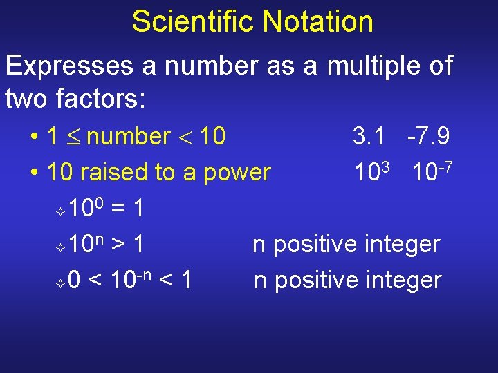 Scientific Notation Expresses a number as a multiple of two factors: • 1 number Scientific Notation Expresses a number as a multiple of two factors: • 1 number