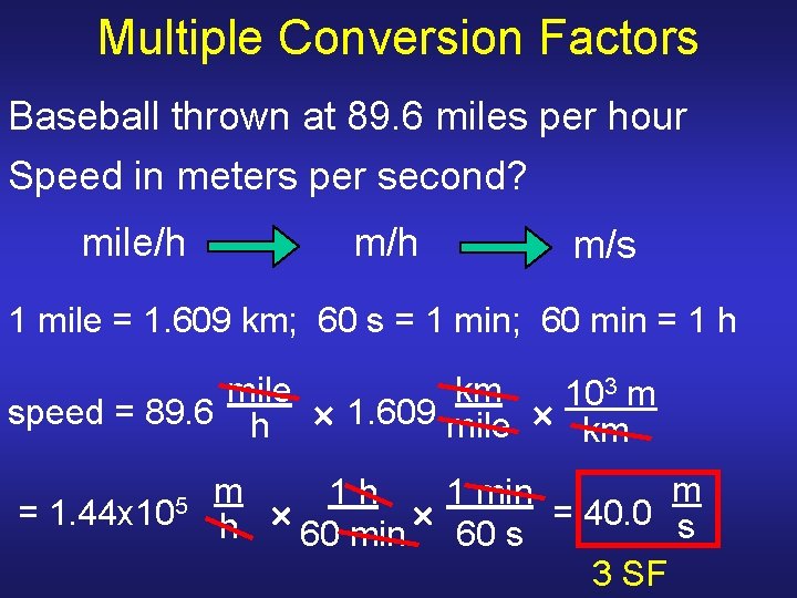 Multiple Conversion Factors Baseball thrown at 89. 6 miles per hour Speed in meters Multiple Conversion Factors Baseball thrown at 89. 6 miles per hour Speed in meters