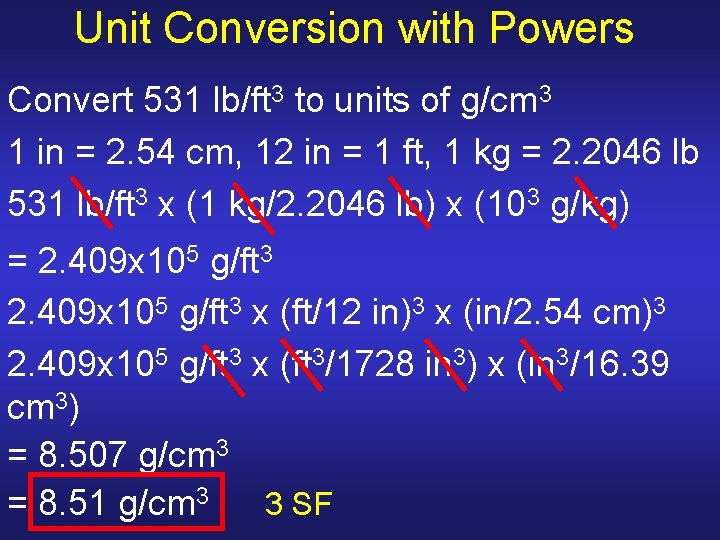 Unit Conversion with Powers Convert 531 lb/ft 3 to units of g/cm 3 1 Unit Conversion with Powers Convert 531 lb/ft 3 to units of g/cm 3 1