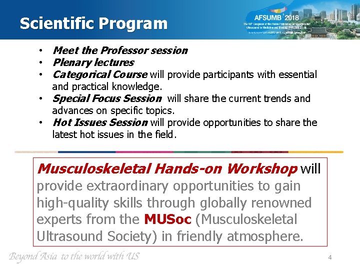 Scientific Program • Meet the Professor session • Plenary lectures • Categorical Course will