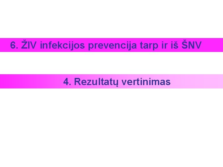 6. ŽIV infekcijos prevencija tarp ir iš ŠNV 4. Rezultatų vertinimas 