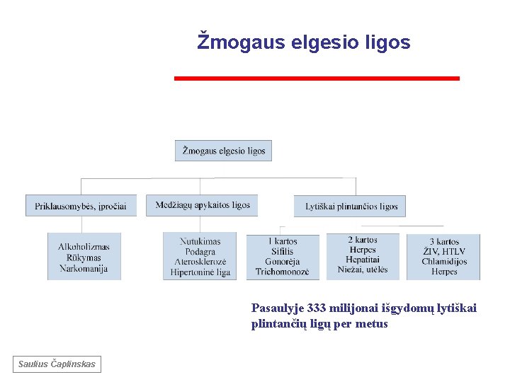  Žmogaus elgesio ligos Pasaulyje 333 milijonai išgydomų lytiškai plintančių ligų per metus Saulius