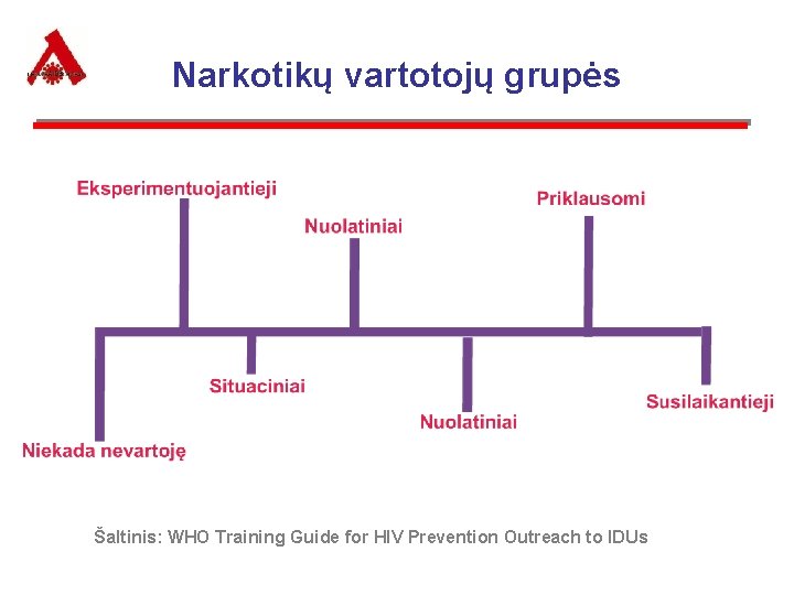 Narkotikų vartotojų grupės Šaltinis: WHO Training Guide for HIV Prevention Outreach to IDUs 
