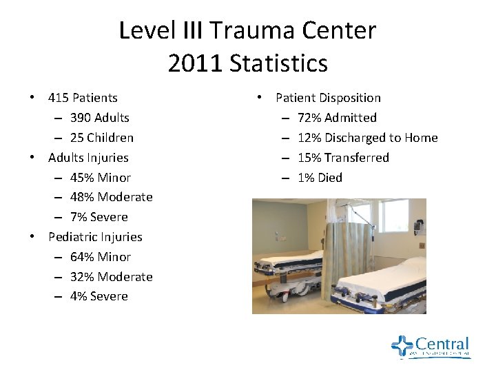 Level III Trauma Center 2011 Statistics • 415 Patients – 390 Adults – 25