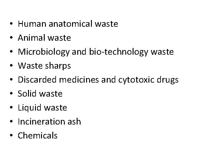  • • • Human anatomical waste Animal waste Microbiology and bio-technology waste Waste