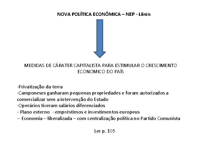 NOVA POLÍTICA ECONÔMICA – NEP - Lênin MEDIDAS DE CÁRATER CAPITALISTA PARA ESTIMULAR O