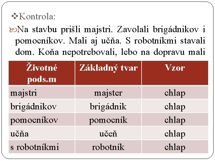 v. Kontrola: Na stavbu prišli majstri. Zavolali brigádnikov i pomocníkov. Mali aj učňa. S