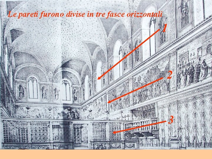 Le pareti furono divise in tre fasce orizzontali 1 2 3 Le pareti furono divise in tre fasce orizzontali 1 2 3