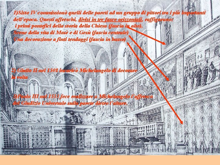 1)Sisto IV commissionò quelli delle pareti ad un gruppo di pittori tra i più 1)Sisto IV commissionò quelli delle pareti ad un gruppo di pittori tra i più