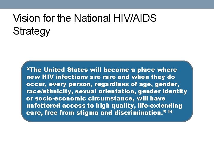 Vision for the National HIV/AIDS Strategy “The United States will become a place where