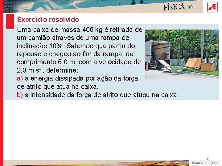 FÍSICA 10 Exercício resolvido Uma caixa de massa 400 kg é retirada de um