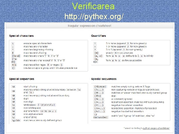 Verificarea http: //pythex. org/ 