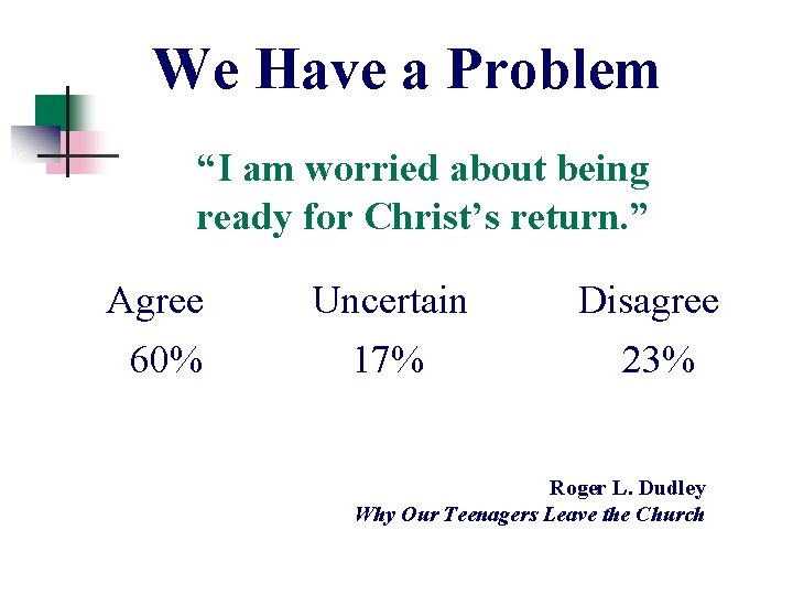 We Have a Problem “I am worried about being ready for Christ’s return. ” We Have a Problem “I am worried about being ready for Christ’s return. ”