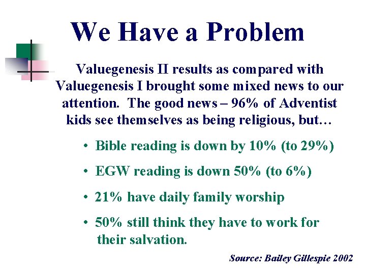 We Have a Problem Valuegenesis II results as compared with Valuegenesis I brought some We Have a Problem Valuegenesis II results as compared with Valuegenesis I brought some