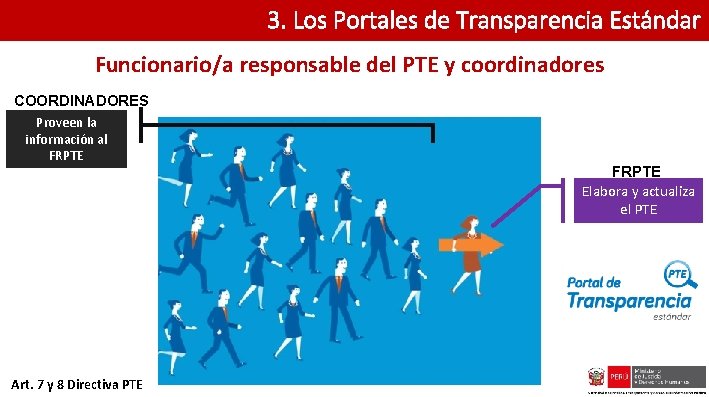 3. Los Portales de Transparencia Estándar Funcionario/a responsable del PTE y coordinadores COORDINADORES Proveen