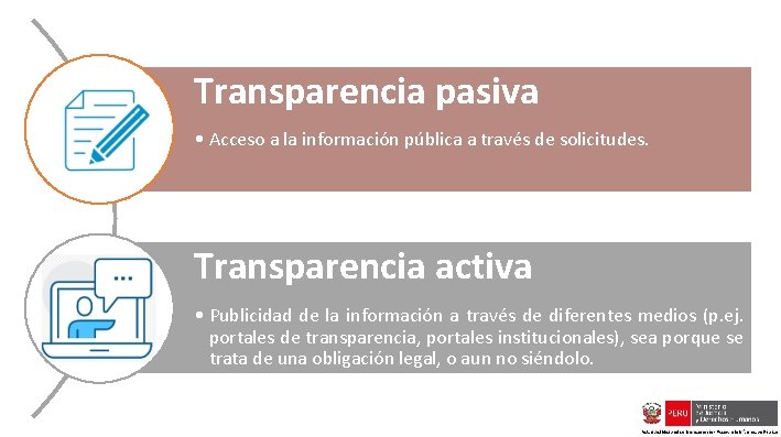 Transparencia pasiva • Acceso a la información pública a través de solicitudes. Transparencia activa