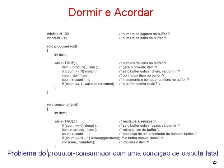 Dormir e Acordar Problema do produtor-consumidor com uma condição de disputa fatal 25 