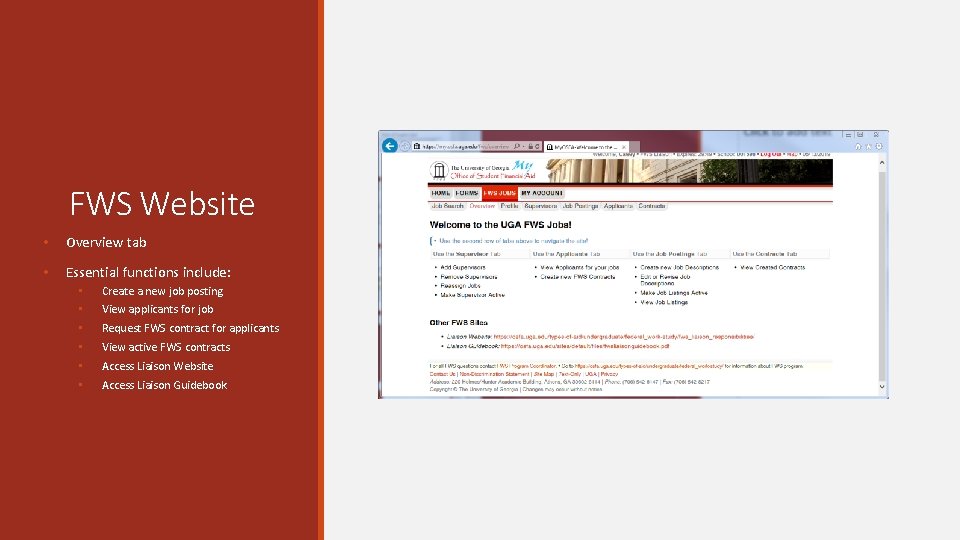 FWS Website • Overview tab • Essential functions include: • Create a new job FWS Website • Overview tab • Essential functions include: • Create a new job
