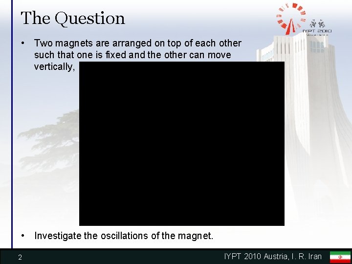 The Question • Two magnets are arranged on top of each other such that