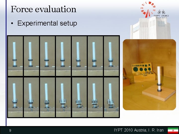 Force evaluation • Experimental setup 9 IYPT 2010 Austria, I. R. Iran 