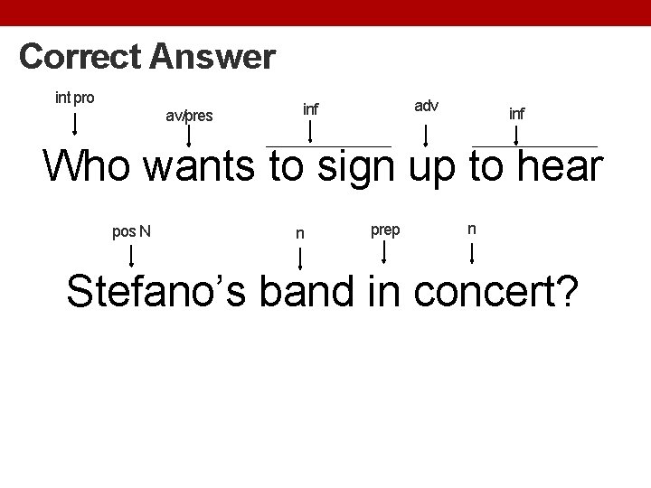 Correct Answer int pro av/pres adv inf Who wants to sign up to hear