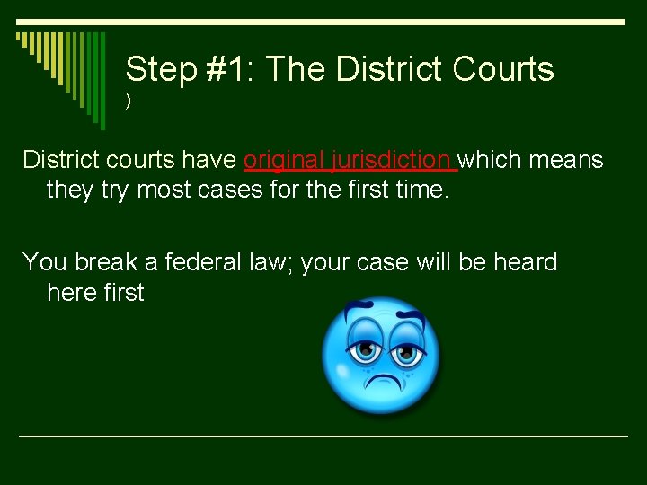 Step #1: The District Courts ) District courts have original jurisdiction which means they