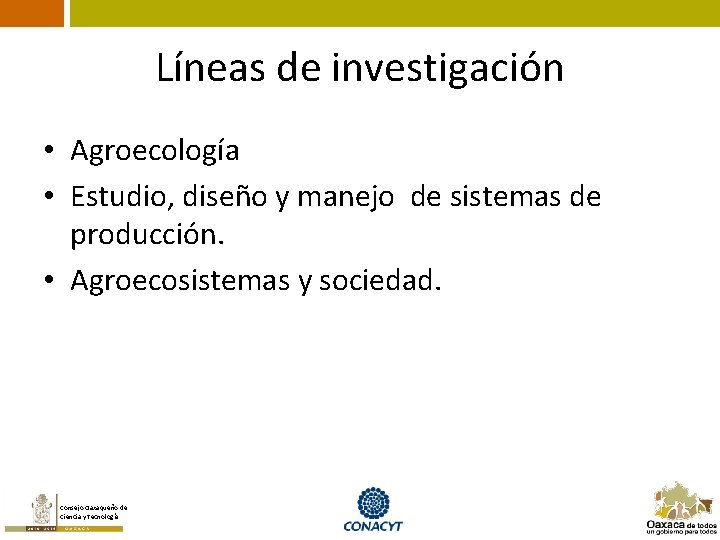 Líneas de investigación • Agroecología • Estudio, diseño y manejo de sistemas de producción.