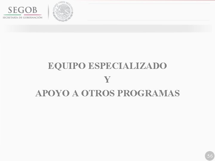 EQUIPO ESPECIALIZADO Y APOYO A OTROS PROGRAMAS 56 
