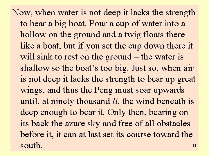 Now, when water is not deep it lacks the strength to bear a big
