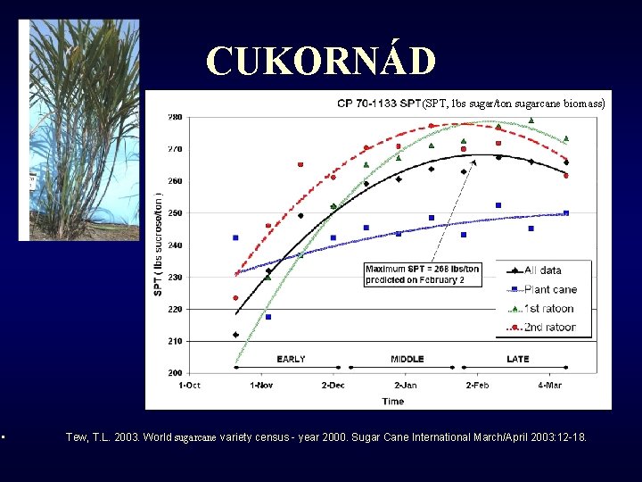 CUKORNÁD (SPT, lbs sugar/ton sugarcane biomass) • Tew, T. L. 2003. World sugarcane variety