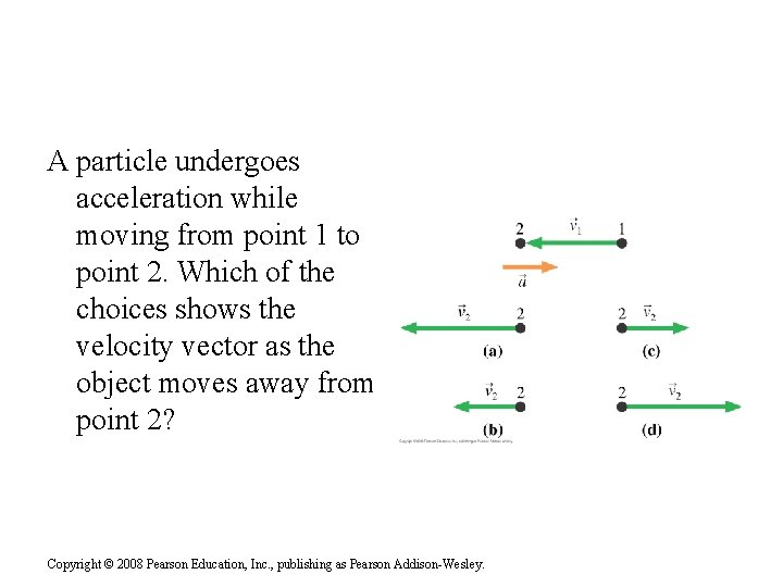 A particle undergoes acceleration while moving from point 1 to point 2. Which of