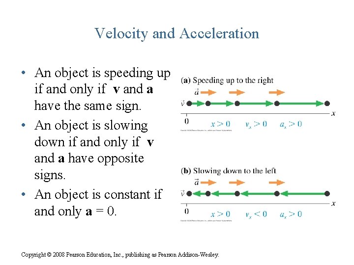 Velocity and Acceleration • An object is speeding up if and only if v