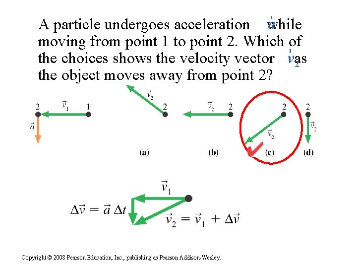 A particle undergoes acceleration while moving from point 1 to point 2. Which of