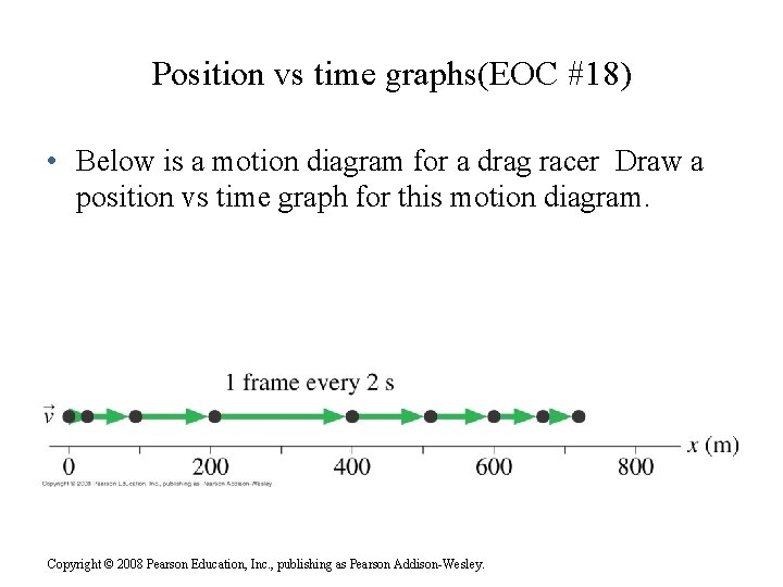 Position vs time graphs(EOC #18) • Below is a motion diagram for a drag