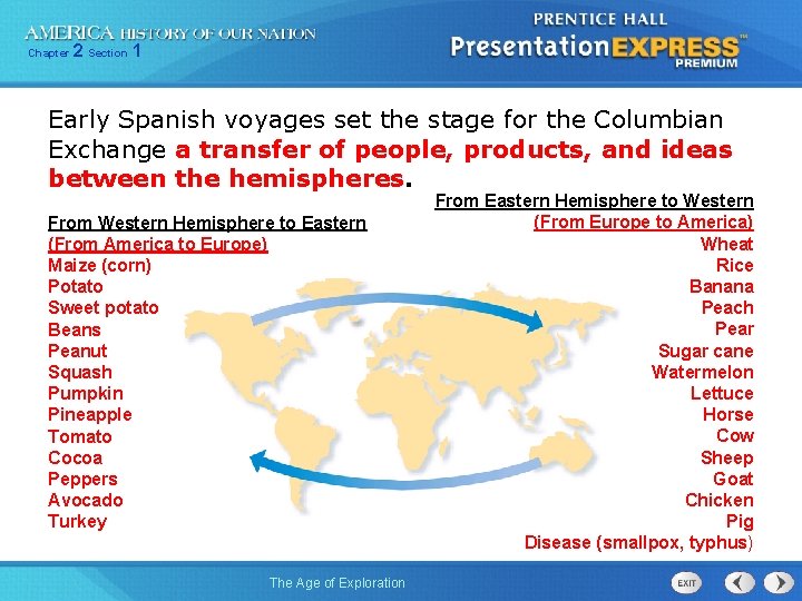 Chapter 2 Section 1 Early Spanish voyages set the stage for the Columbian Exchange