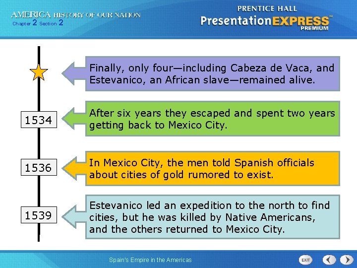 Chapter 2 Section 2 Finally, only four—including Cabeza de Vaca, and Estevanico, an African