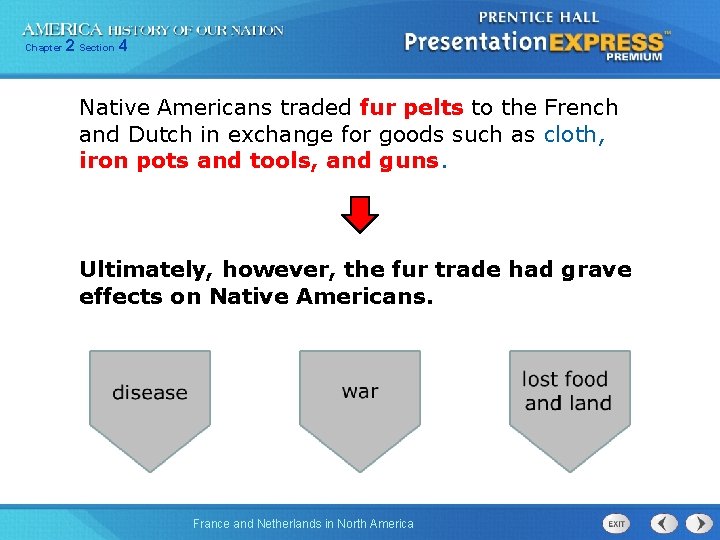 Chapter 2 Section 4 Native Americans traded fur pelts to the French and Dutch