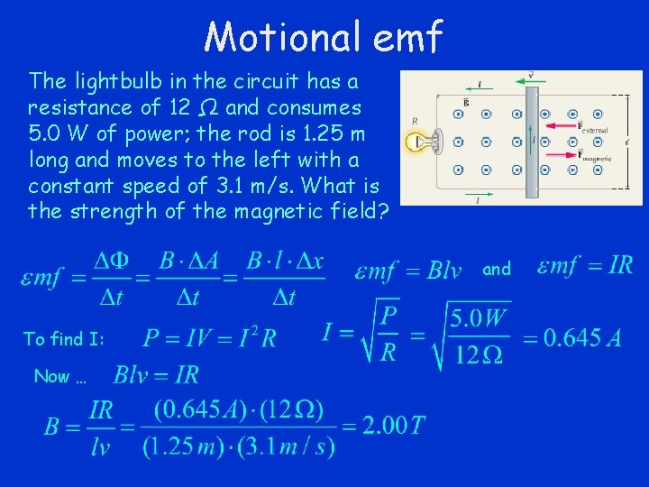 Motional emf The lightbulb in the circuit has a resistance of 12 Ω and