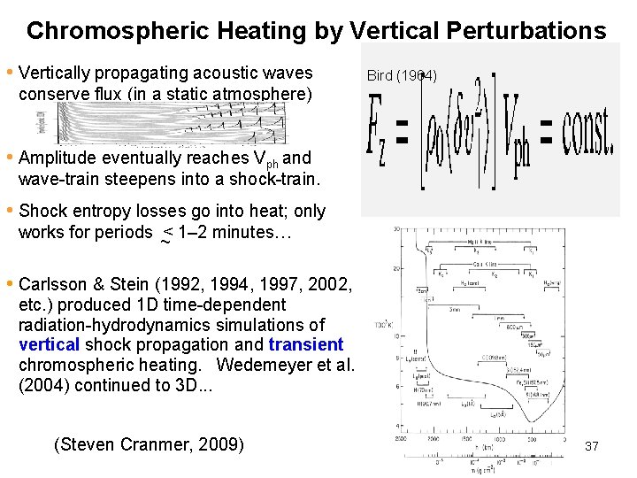 Chromospheric Heating by Vertical Perturbations • Vertically propagating acoustic waves Bird (1964) conserve flux