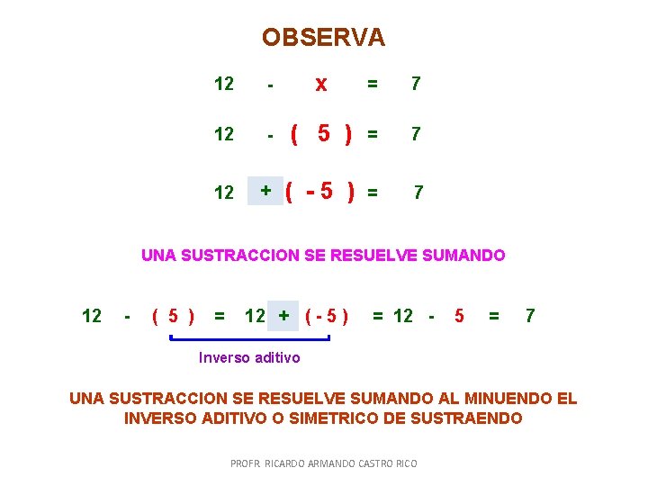 OBSERVA 12 - x = 7 12 - ( 5 ) = 7 12 OBSERVA 12 - x = 7 12 - ( 5 ) = 7 12
