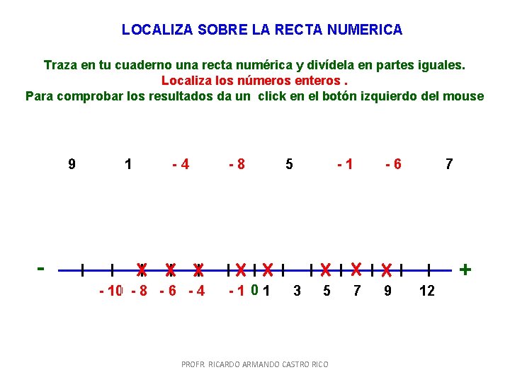 LOCALIZA SOBRE LA RECTA NUMERICA Traza en tu cuaderno una recta numérica y divídela LOCALIZA SOBRE LA RECTA NUMERICA Traza en tu cuaderno una recta numérica y divídela