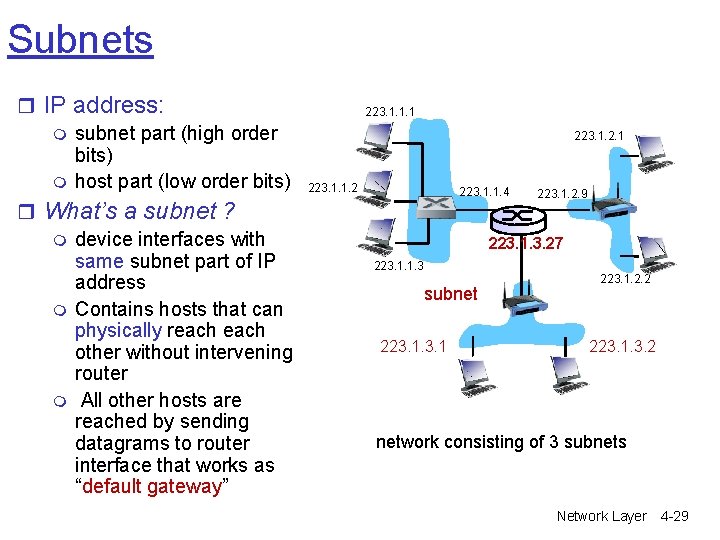 Subnets r IP address: m subnet part (high order bits) m host part (low Subnets r IP address: m subnet part (high order bits) m host part (low