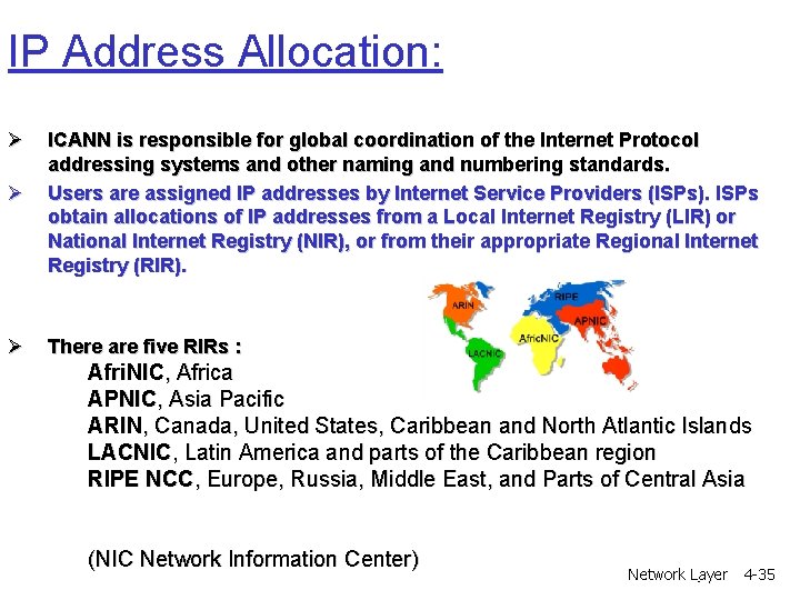 IP Address Allocation: Ø Ø ICANN is responsible for global coordination of the Internet IP Address Allocation: Ø Ø ICANN is responsible for global coordination of the Internet