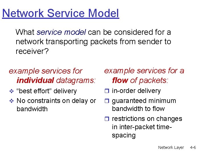 Network Service Model What service model can be considered for a network transporting packets Network Service Model What service model can be considered for a network transporting packets