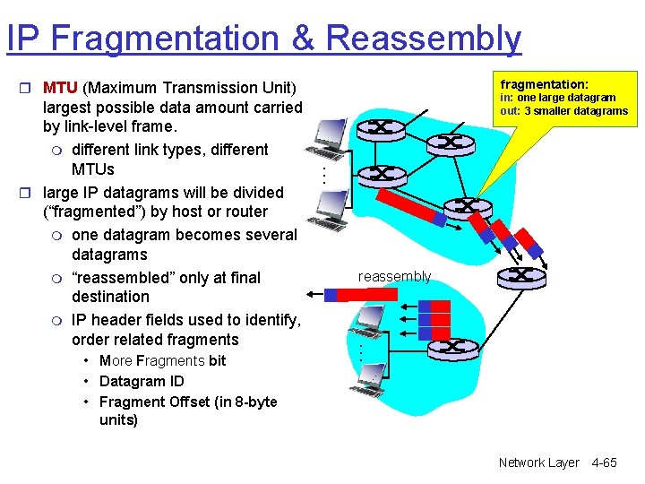 IP Fragmentation & Reassembly fragmentation: r MTU (Maximum Transmission Unit) reassembly … • More IP Fragmentation & Reassembly fragmentation: r MTU (Maximum Transmission Unit) reassembly … • More