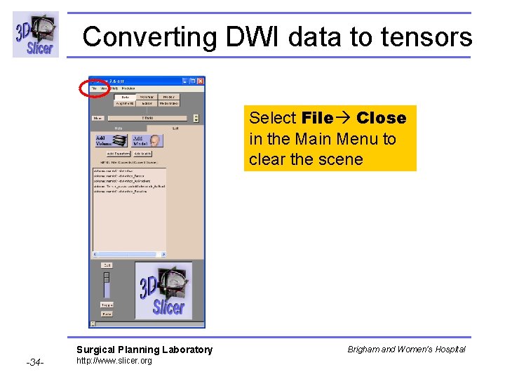 Converting DWI data to tensors Select File Close in the Main Menu to clear