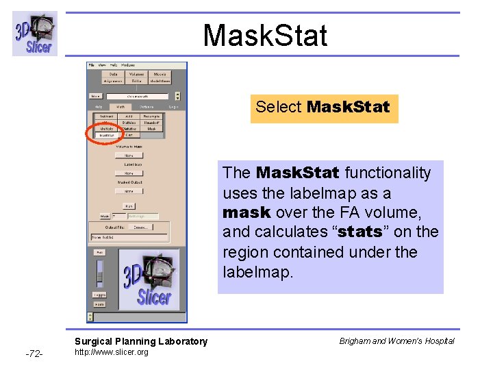 Mask. Stat Select Mask. Stat The Mask. Stat functionality uses the labelmap as a
