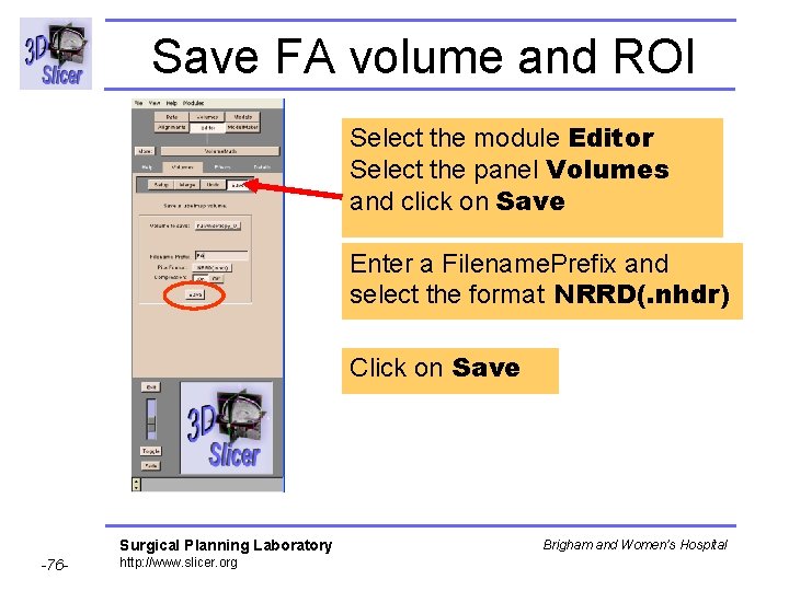 Save FA volume and ROI Select the module Editor Select the panel Volumes and