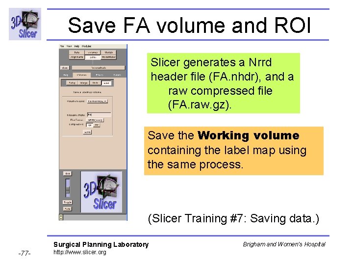 Save FA volume and ROI Slicer generates a Nrrd header file (FA. nhdr), and